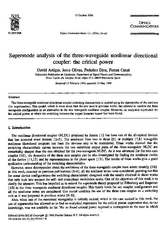 (PDF) Supermode analysis of the three-waveguide nonlinear directional ...