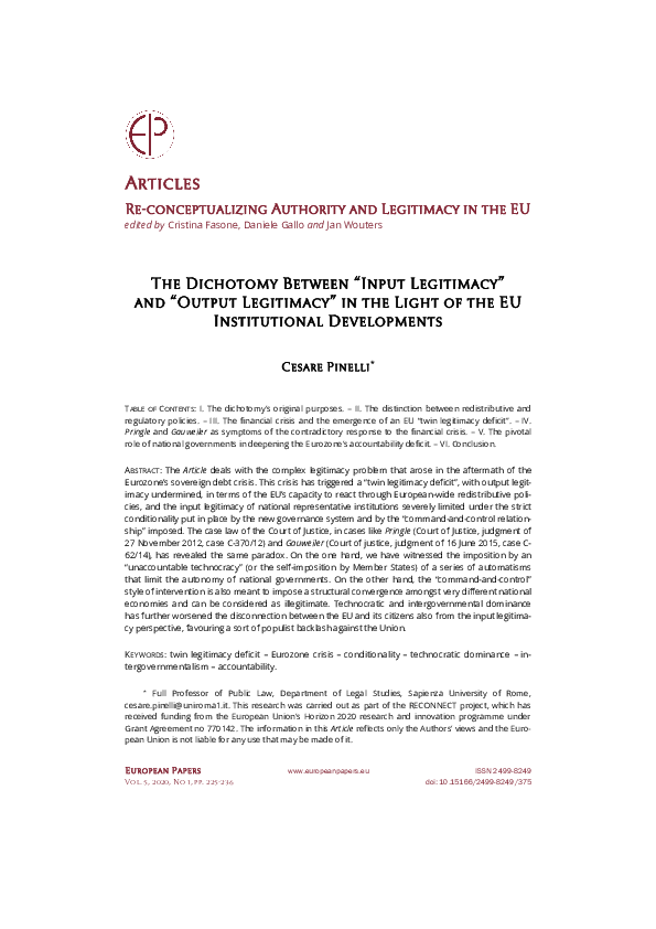 (PDF) The Dichotomy Between 'Input Legitimacy' and 