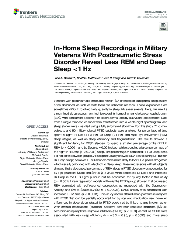 (PDF) In-Home Sleep Recordings in Military Veterans With Posttraumatic ...
