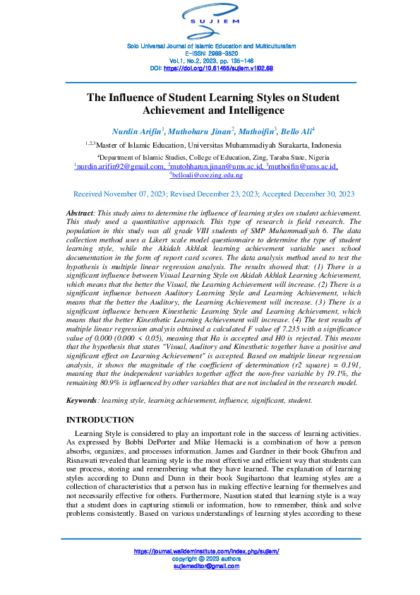 (PDF) The Influence of Student Learning Styles on Student Achievement ...