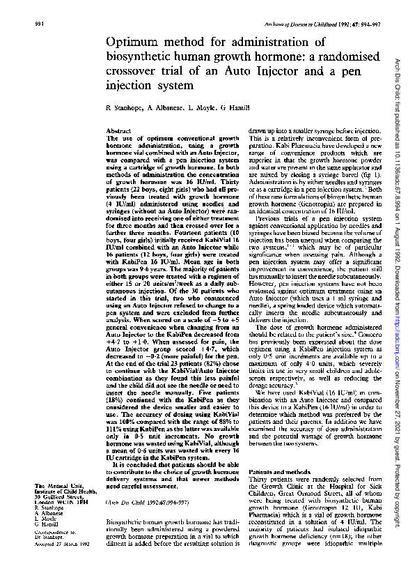(PDF) Optimum method for administration of biosynthetic human growth ...