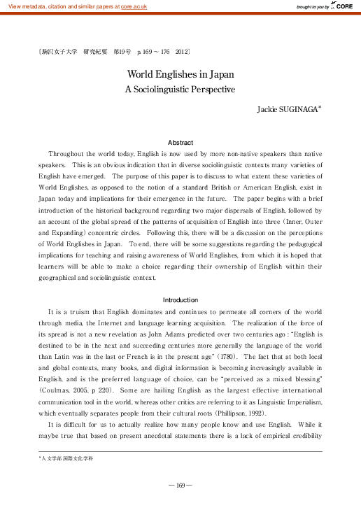 (PDF) World Englishes in Japan A Sociolinguistic Perspective