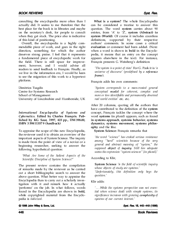 (PDF) Book review: International Encyclopedia of Systems and ...