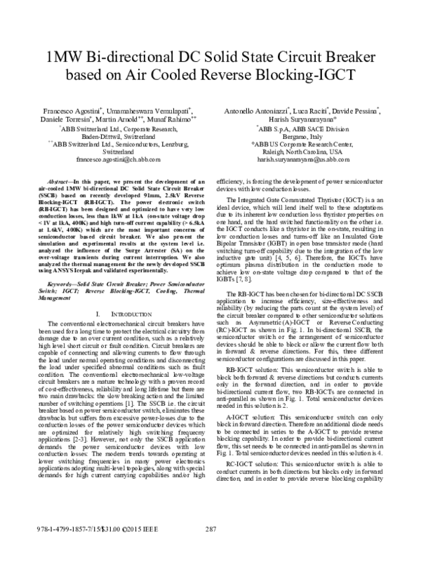 (PDF) 1MW bi-directional DC solid state circuit breaker based on air ...