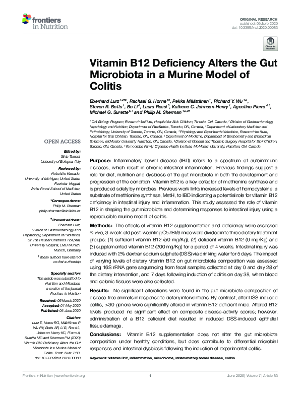 (PDF) Vitamin B12 Deficiency Alters the Gut Microbiota in a Murine ...