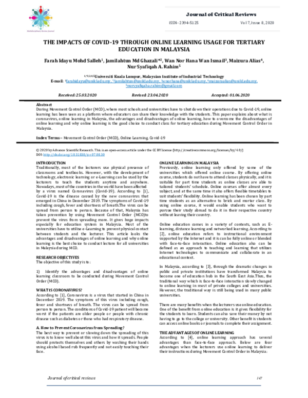 (PDF) The Impacts of COVID-19 Through Online Learning Usage for ...