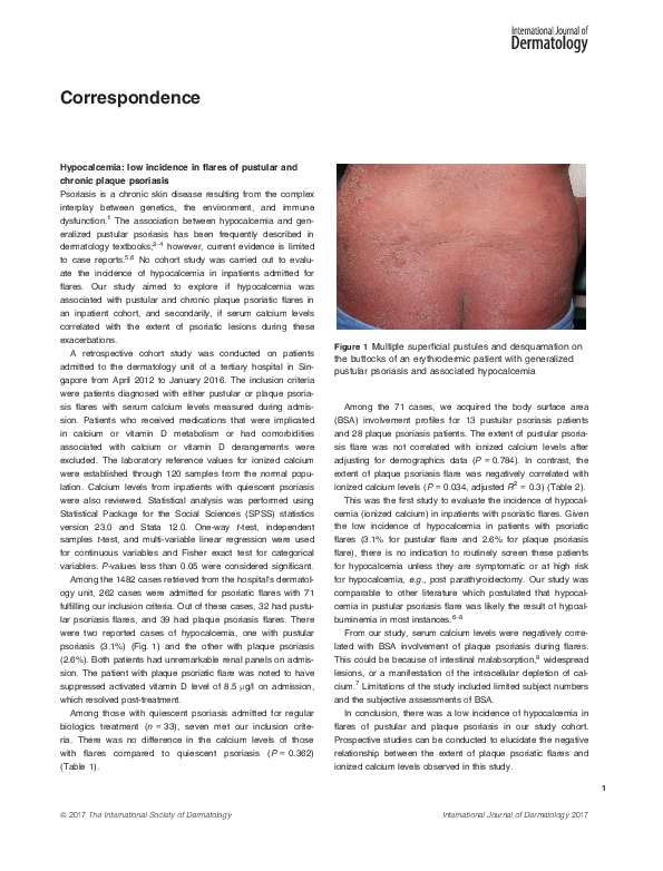 (PDF) Hypocalcemia: low incidence in flares of pustular and chronic ...