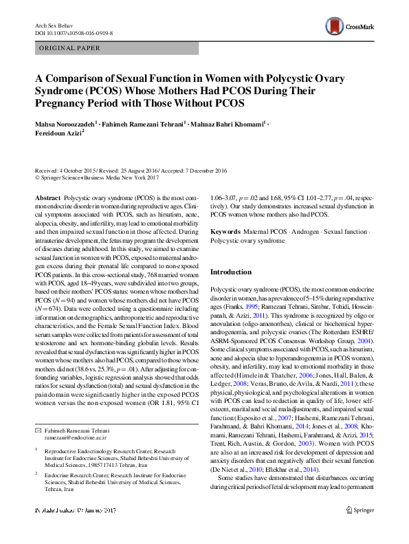 (PDF) A Comparison of Sexual Function in Women with Polycystic Ovary ...