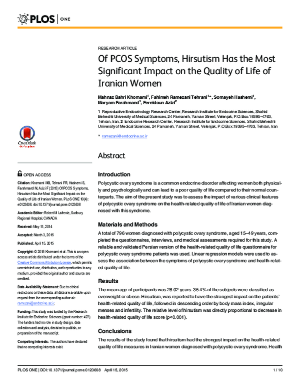 (PDF) Of PCOS Symptoms, Hirsutism Has the Most Significant Impact on ...