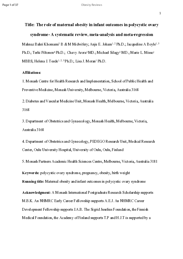(PDF) The role of maternal obesity in infant outcomes in polycystic ...