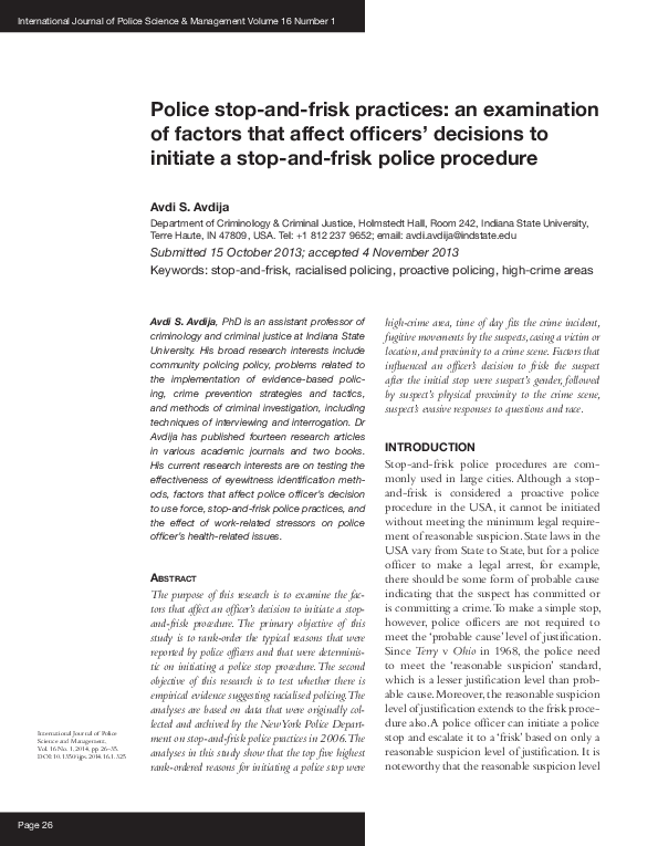 (PDF) Police Stop-and-Frisk Practices: An Examination of Factors That ...