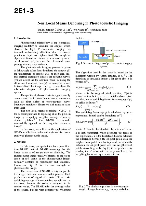 (PDF) Non local means denoising in photoacoustic imaging
