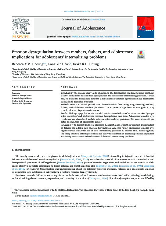 (PDF) Emotion dysregulation between mothers, fathers, and adolescents ...