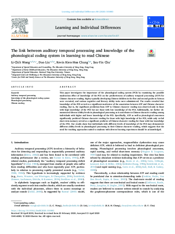 (PDF) The link between auditory temporal processing and knowledge of ...