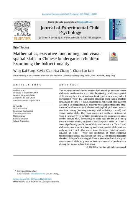 (PDF) Mathematics, executive functioning, and visual–spatial skills in ...