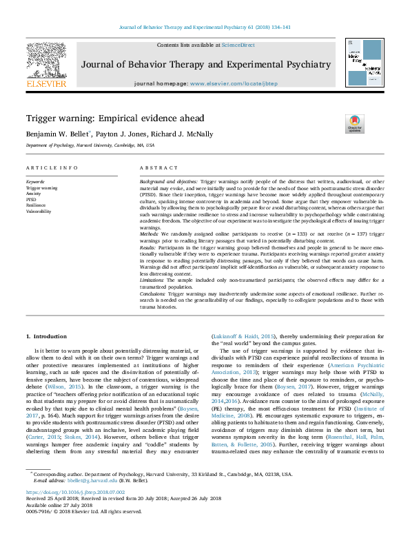 (PDF) Trigger warning: Empirical evidence ahead