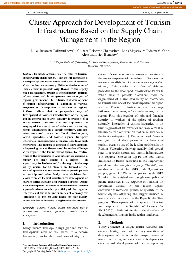 (PDF) Cluster Approach for Development of Tourism Infrastructure Based ...