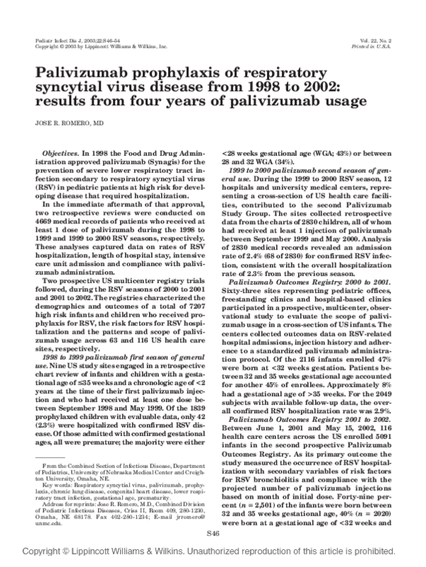 (PDF) Palivizumab Prophylaxis of Respiratory Syncytial Virus Infection ...