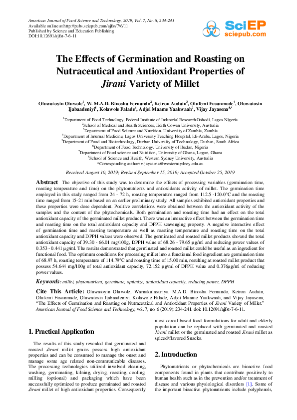 (PDF) The Effects of Germination and Roasting on Nutraceutical and ...