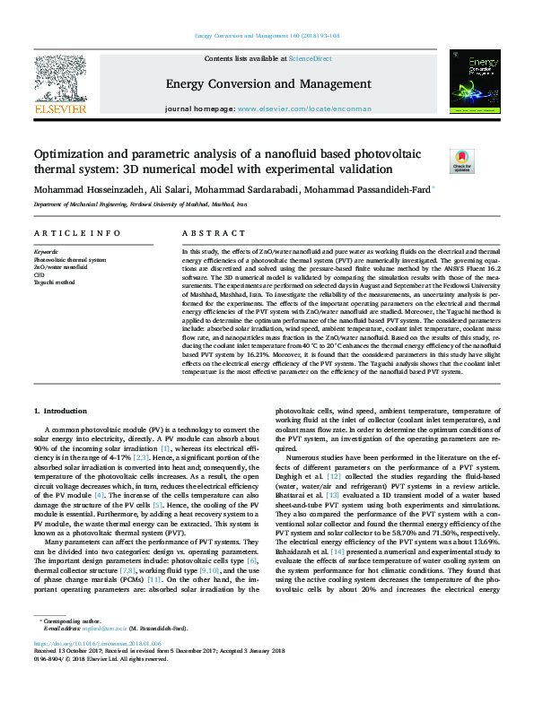 (PDF) Optimization and parametric analysis of a nanofluid based ...