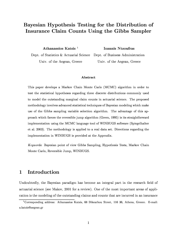 (PDF) Bayesian Hypothesis Testing for the Distribution of Insurance ...