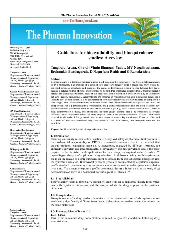 (PDF) Guidelines for bioavailability and bioequivalence studies: A review