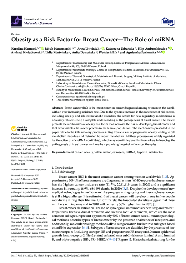 (PDF) Obesity as a Risk Factor for Breast Cancer—The Role of miRNA