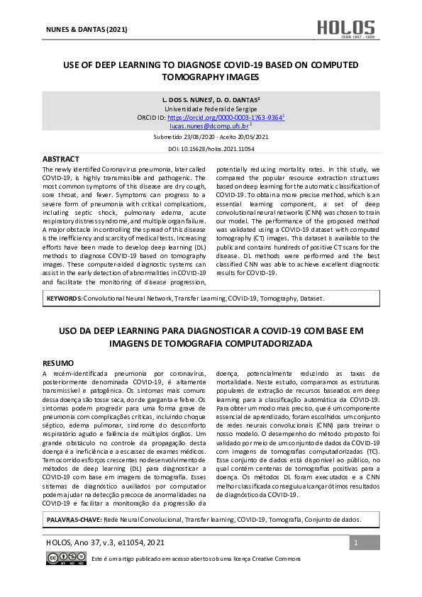 (PDF) USE OF DEEP LEARNING TO DIAGNOSE COVID-19 BASED ON COMPUTED ...
