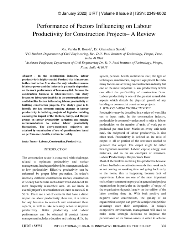(PDF) Performance of Factors Influencing on Labour Productivity for ...