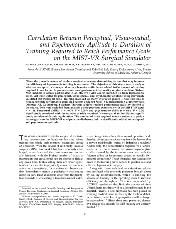 (PDF) Correlation between Perceptual, Visuo-spatial, and Psychomotor ...
