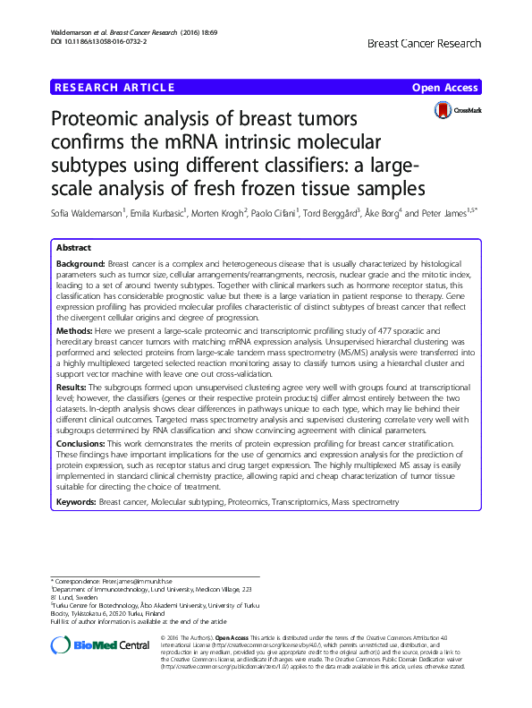 (PDF) Proteomic analysis of breast tumors confirms the mRNA intrinsic ...