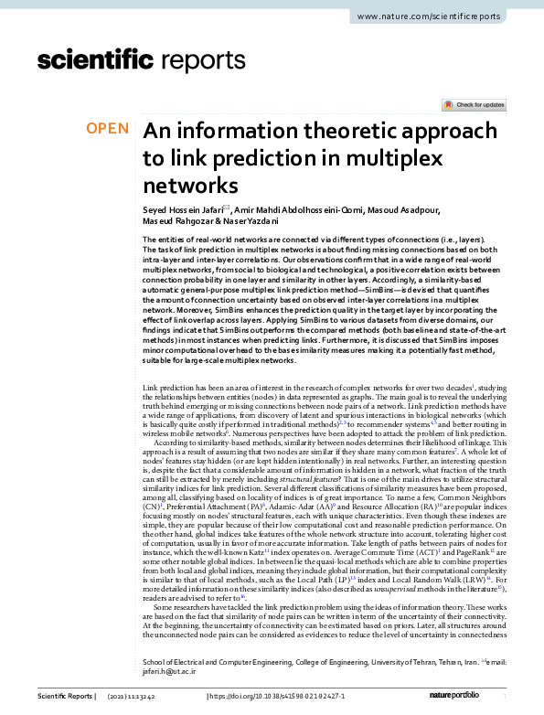 (PDF) Link Prediction in Multiplex Networks using SimBins Approach