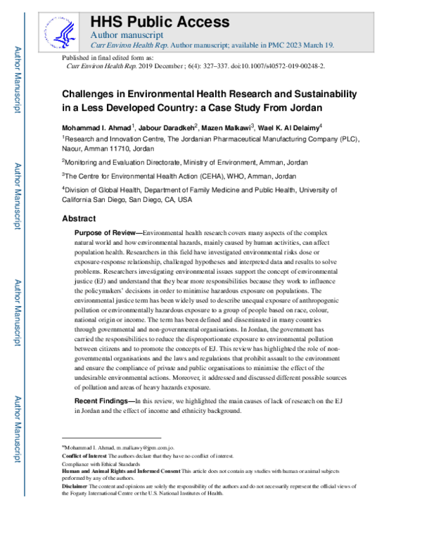 (PDF) Challenges in Environmental Health Research and Sustainability in ...