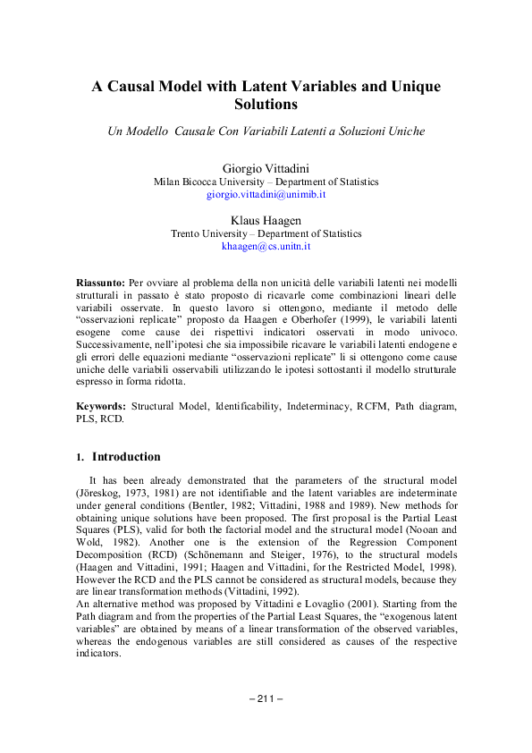 (PDF) A Causal Model With Latent Variables and Unique Solutions