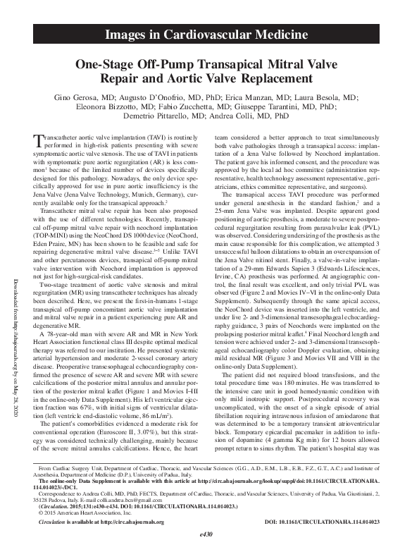 (PDF) One-Stage Off-Pump Transapical Mitral Valve Repair and Aortic ...