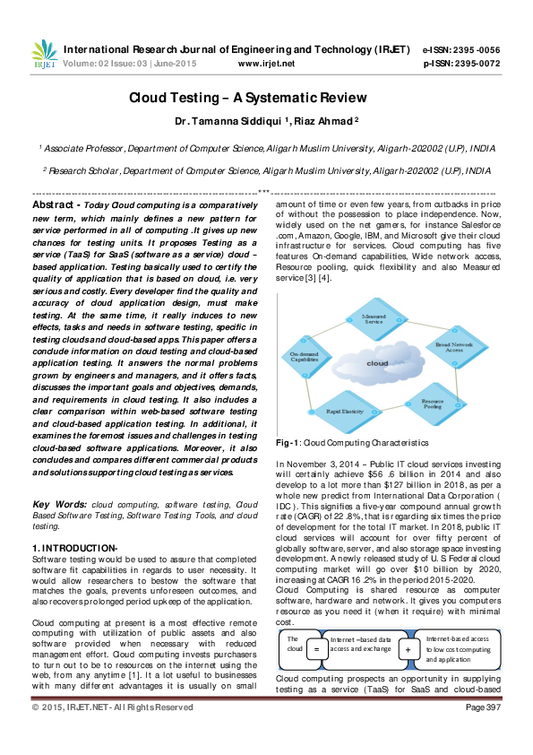 (PDF) Cloud Testing – A Systematic Review