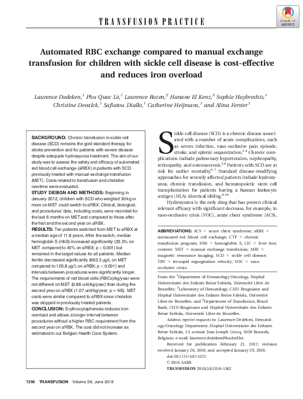 (PDF) Automated RBC exchange compared to manual exchange transfusion ...