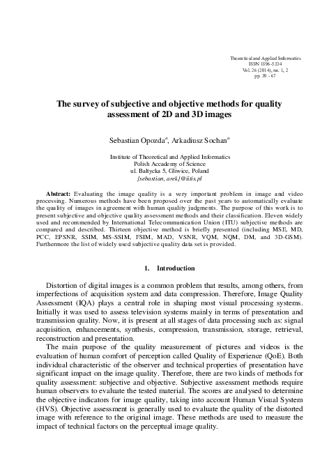 (PDF) The survey of subjective and objective methods for quality ...