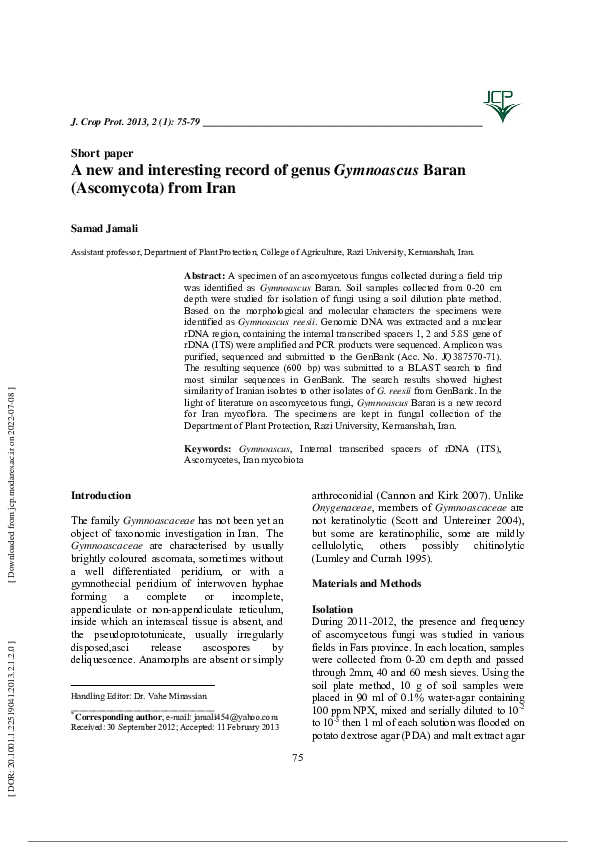(PDF) A new and interesting record of genus Gymnoascus Baran ...
