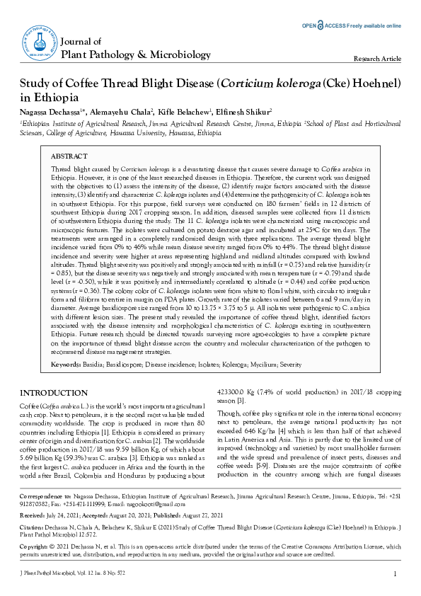 (PDF) Study of Coffee Thread Blight Disease (Corticium koleroga (Cke ...