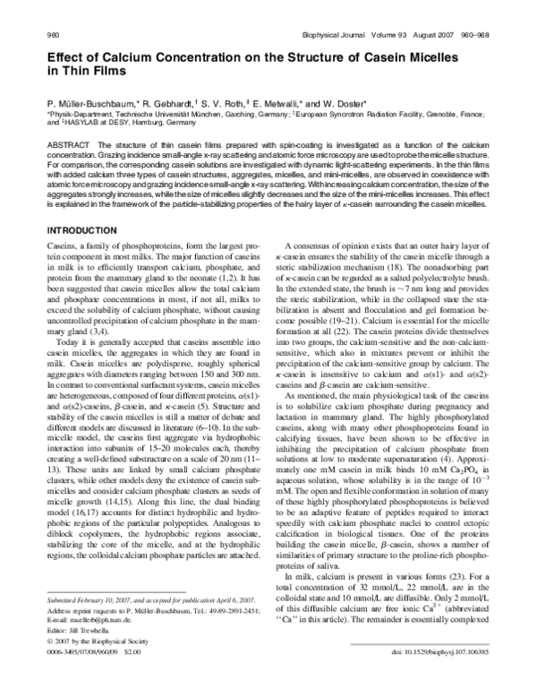 (PDF) Effect of Calcium Concentration on the Structure of Casein ...