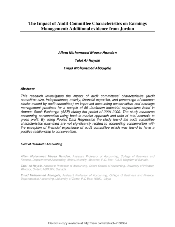 (PDF) The Impact of Audit Committee Characteristics on the Enhancement ...