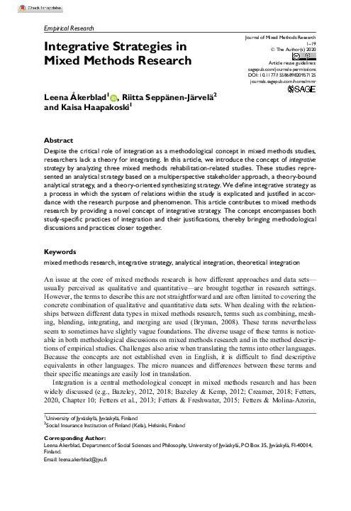(PDF) Integrative Strategies in Mixed Methods Research