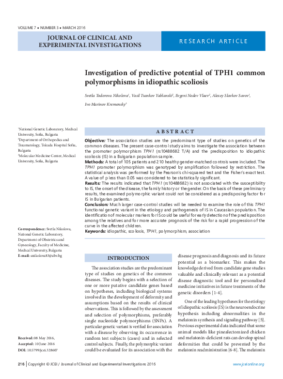 (PDF) Investigation of Predictive Potential of TPH1 Common Polymorphism ...