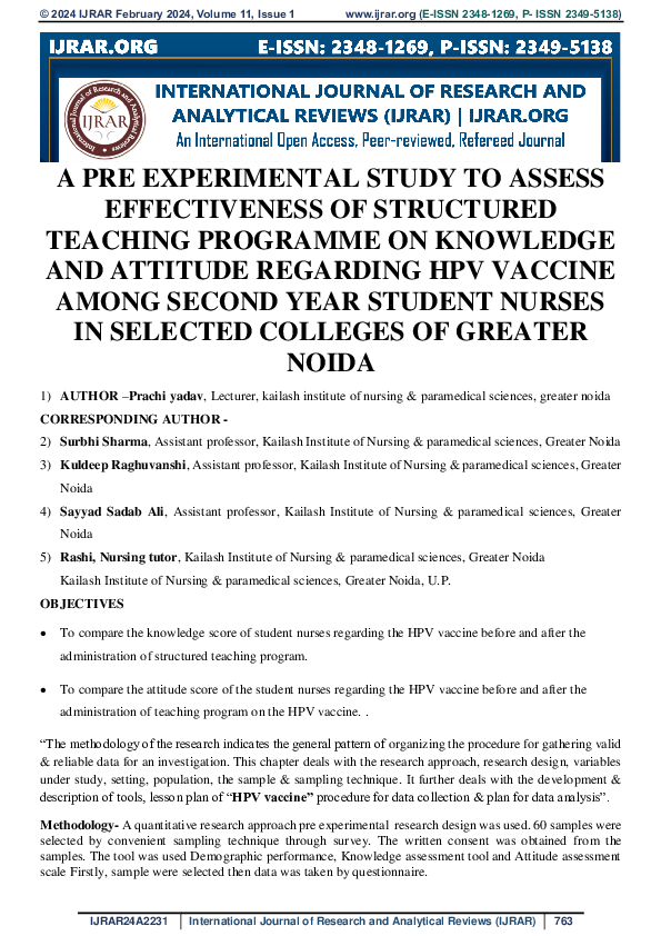 (PDF) A pre experimental study to assess effectiveness of structured ...