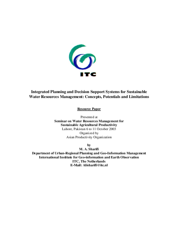 (PDF) Integrated Planning and Decision Support Systems for Sustainable ...