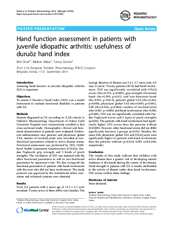 (PDF) Hand function assessment in patients with juvenile idiopathic ...