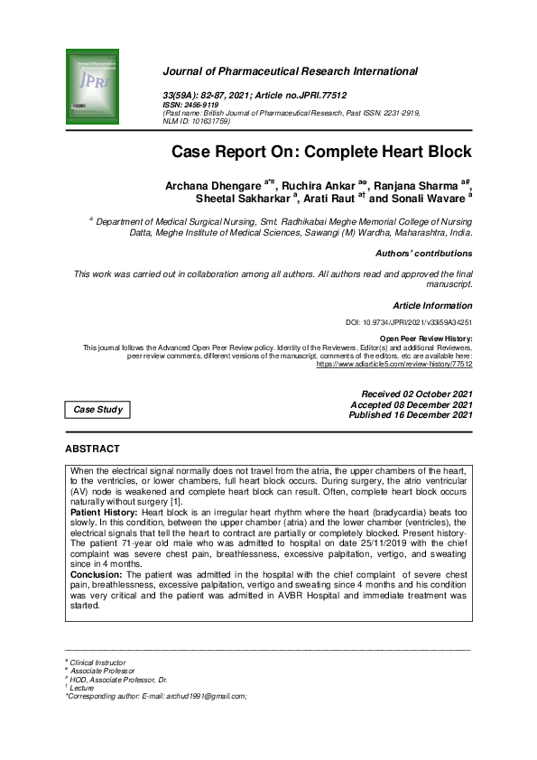 (PDF) Case Report On: Complete Heart Block