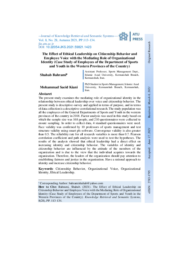 (PDF) The Effect of Ethical Leadership on Citizenship Behavior and ...