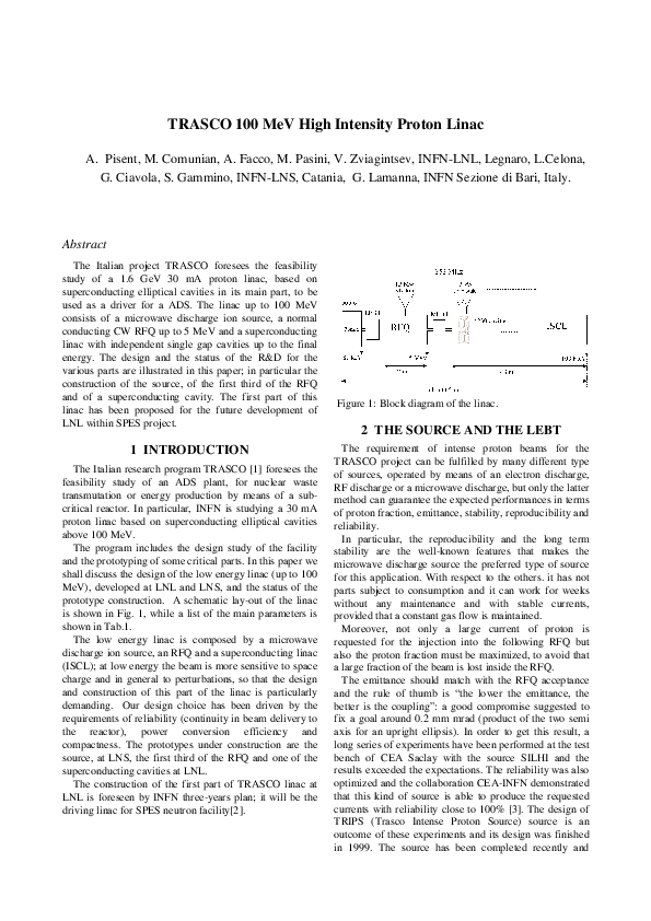 (PDF) TRASCO 100 MeV High Intensity Proton Linac